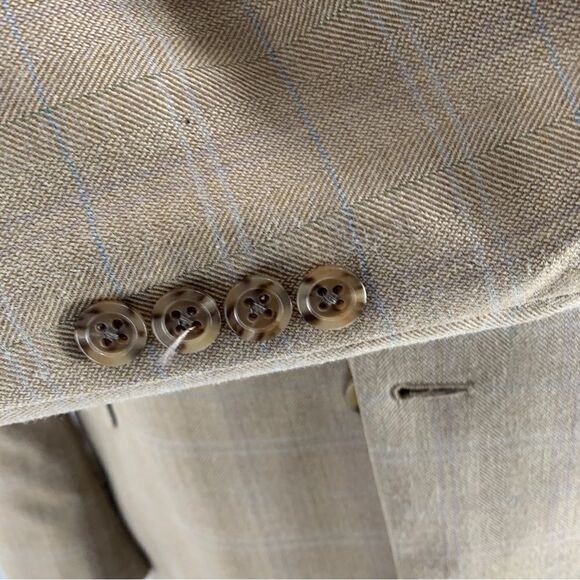 Jack Victor Size 42L Wheat Color Windowpane 2 Button Wool Sport Jacket - Picture 4 of 9